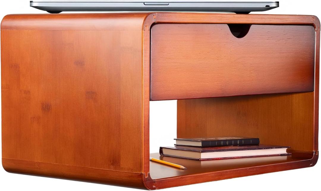 Comfify Modern Floating Nightstand with Drawer  Small, Compact, Minimalist Bamboo Wall-Mount Bedside Shelf,  Midcentury Design, Easy Installation, Clear Instructions - Dark Mahogany Finish (Set of 1, Brown)