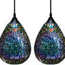 Yisuro Modern 3D Pendant Lights Kitchen Island 2 Pack, Farmhouse Colorful Glass Pendant Light with Clear Globe Shade, Kitchen Island Lighting for Dining Room Entryway, 7.8-inch Diameter