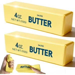 2 Pack Novelty Squeeze Stress Ball, Realistic Butter Shaped Fidget Toy, Slow Rebound Gel Stress Reliever for Adults, Office Desk Decor