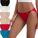INNERSY Women's High Cut String Bikini Panties Stretchy Sexy Cotton Underwear 6-Pack (Large)