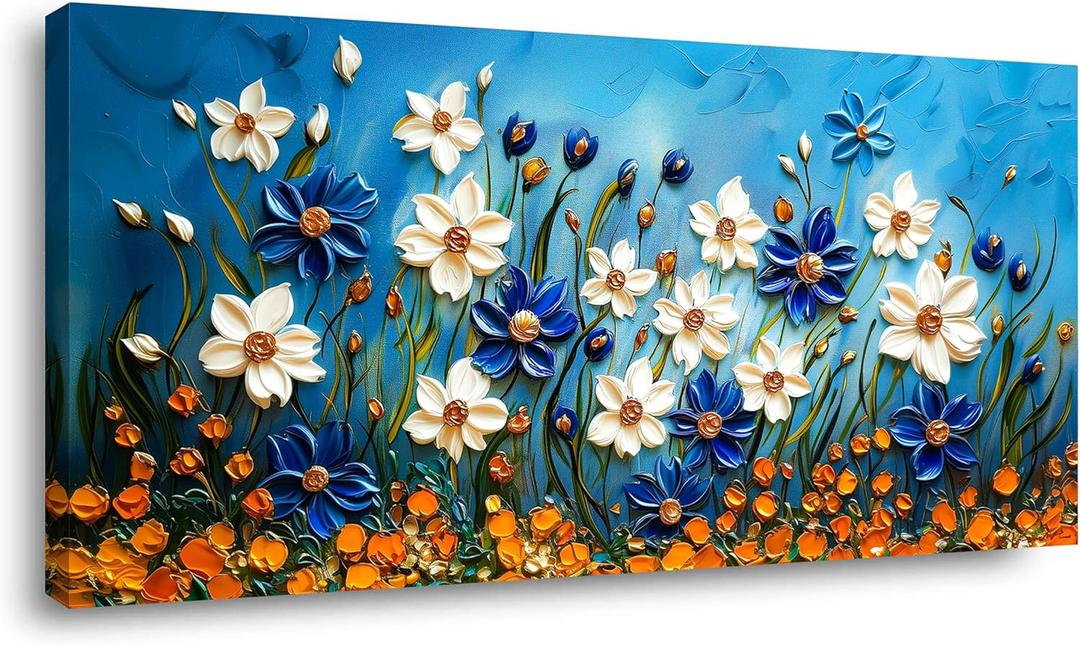 ZESTFLICKR Daisy Canvas Wall Art Daisies Flower Oil Painting Print Modern Floral Canvas Painting Artwork Nature Painting for Living Room Bedroom Home Office Kitchen Decoration (20x40 inches)