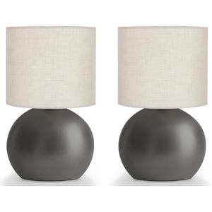 Modern Small Table Lamp Set of 2, Minimalist Nightstand Bedside Lamps with One-Button Inline Switch, 10.4 Inch Desk Light for Bedroom, Living Room,Including Light BulbGrey