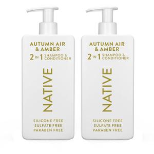 Native 2-in-1 Shampoo & Conditioner - Autumn Air & Amber - Naturally Derived Ingredients, Silicone-Free, Sulfate-Free, Paraben-Free, Strengthening Hair Care | Fall Seasonal Bundle 16.5 oz - 2 Pk