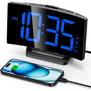 GOLOZA Upgraded Digital Alarm Clock for Bedrooms, Digital Clock with Customizable Night Mode, 5 Levels Brightness+Off, 2 Volume, 3 Alarm Tones, Snooze, USB Charging Port, Power-Off Memory, 12/24H/DST (Dark Blue Digit)