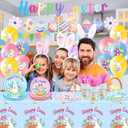 185 Pcs Easter Party Supplies Easter Party Decorations Tableware Set Serves 24, with Easter Bunny Plates Napkins Cups Forks Knives Spoon Tablecloth Banner Balloons for Spring Eater Party Decorations