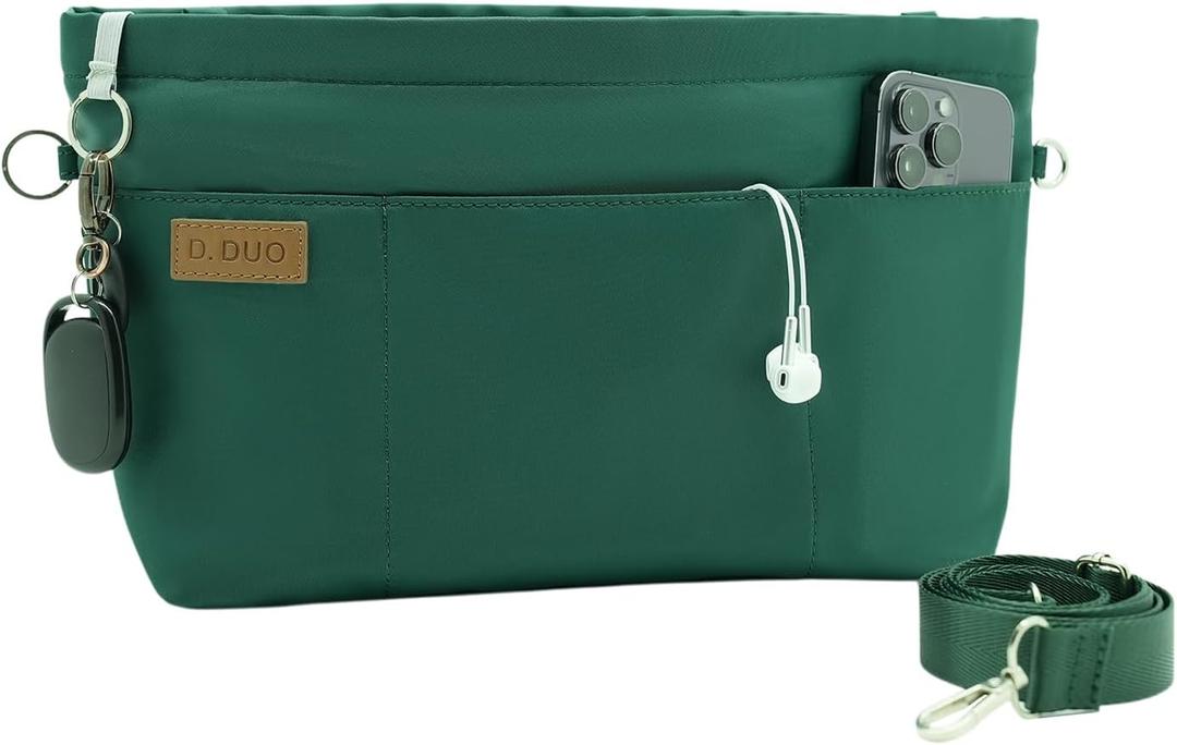 Bag Organizer Insert, Crossbody Bag, Tote Organizer Insert with Adjustable Bag Strap, Waterproof Nylon Purse Inserts (Green, S)