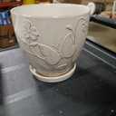 MPotTo 8 Inch Ceramic Pots for Plants Large Planter Pot with Drainage Hole and Saucer Round Flower Pot for Indoor Outdoor Decor, White,  Butterflies and Flowers White