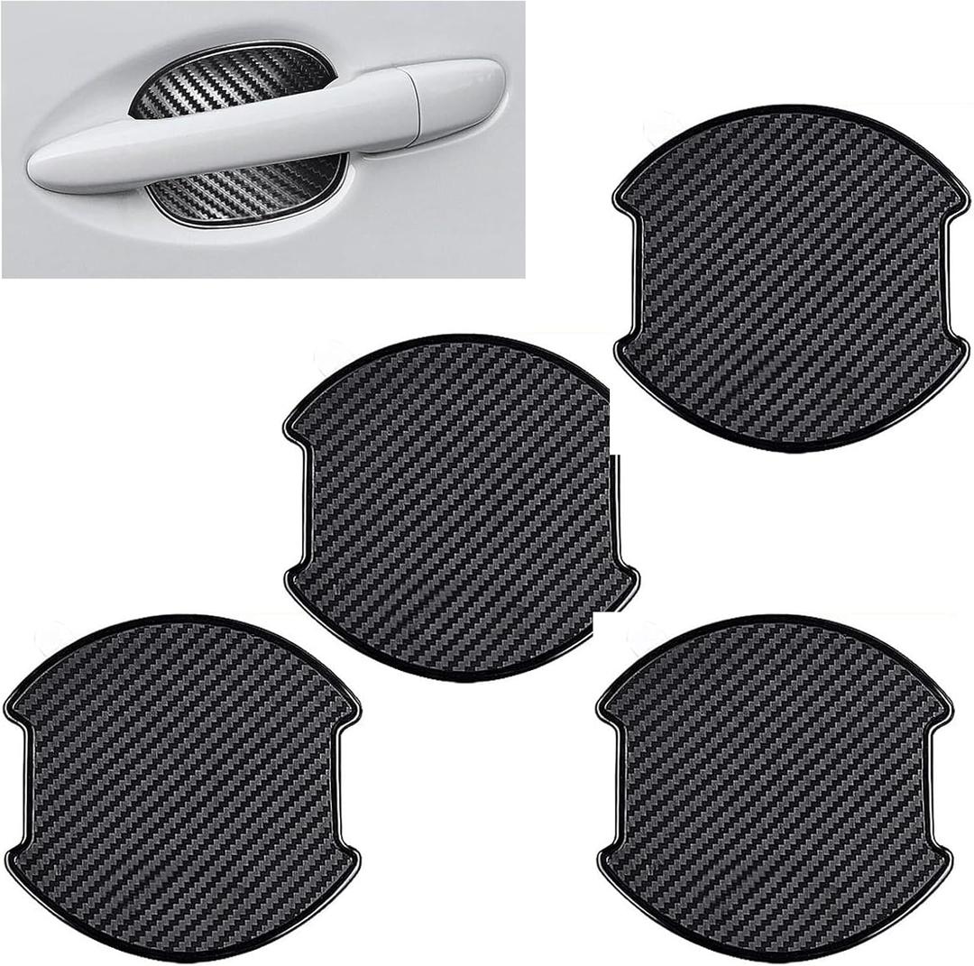 Car Door Handle Cup Protector Sticker, 3D Carbon Fiber Pattern Auto Door Bowl Sticker, 3.93" x 3.89" Anti-scratch Doors Handle Cup Decals, Universal for Most Cars (Black #L)
