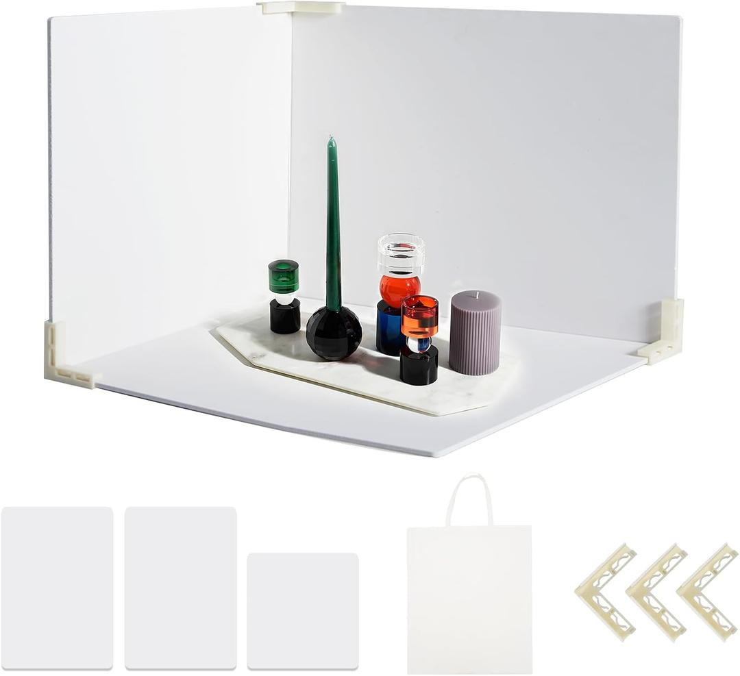 3 PCS Board Photo Backdrop, 15.8x11.8 Inch Waterproof Photography Backdrop Boards with 3 PCS Bracket for Flat Lay, Product Photography Background (White 3)