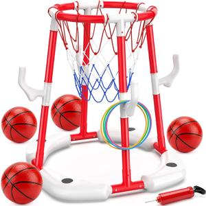Floating Pool Basketball Hoop, 2-in-1 Basketball Pool Toys for Kids with 4 Balls 12 Rings, Summer Outdoor Swimming Pool Sports Game Water Play Toys for Kids Age 3-12