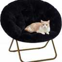 DUMOS Comfy Saucer Chairs Cozy Faux Fur Soft Lounge Cute Folding Bedroom Living Room Seat Flexible Reading Foldable Seating for Kids Adults Thick Padded Metal Frame Modern for Home Office, Black, Round-36 Inches