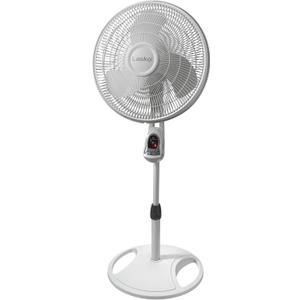 Lasko Oscillating Adjustable Pedestal Stand Fan with Timer and Remote for Indoor, Bedroom, Living Room, Home Office & College Dorm Use, 16 Inch, White, 1646, 47 In. Tall