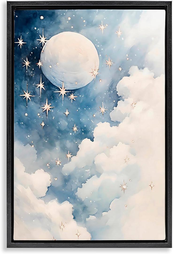 Stupell Industries Starry Night with Dreamy Clouds Gold Framed Floater Canvas Wall Art, design by Creative Studio, 25 x 17