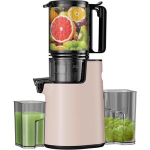 Cold Press Juicer, Masticating Juicer with 5.4" Wide Feed Chute, 350w Slow Machines Fit Whole Vegetables and Fruits with High Juice Yield, Easy to Clean (Light Pink)