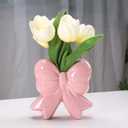 Bow Vase，Pink Coquette Ceramic Vase for Home Office Shelf Table Living Room