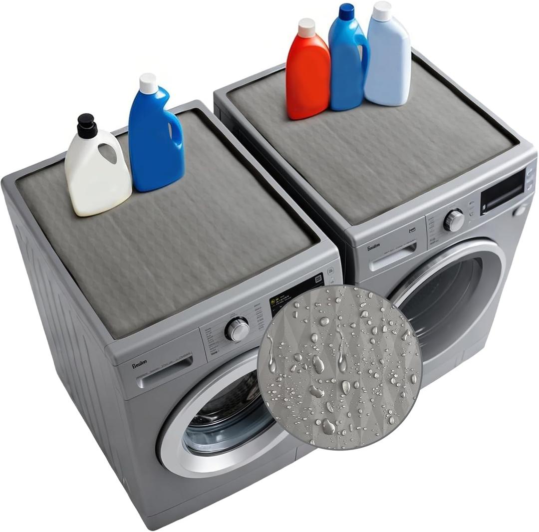 2 PCS Washer and Dryer Top Protector, 25.6''x 23.6'' Silicone Covers Mat for Washer and Dryer Top, Waterproof Anti-Slip Dust-Proof Dryer Mat for Top of Home Kitchen Laundry