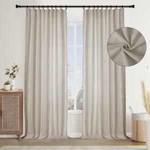 Room Darkening Curtain 88 inches Long Faux Linen Thermal Insulated for Living Room Bedroom Rod Pocket/Back Tab/Hook Belt/Clip Rings 4-in-1 Header Curtain, 52W x 88L, Birch, 1 Panel