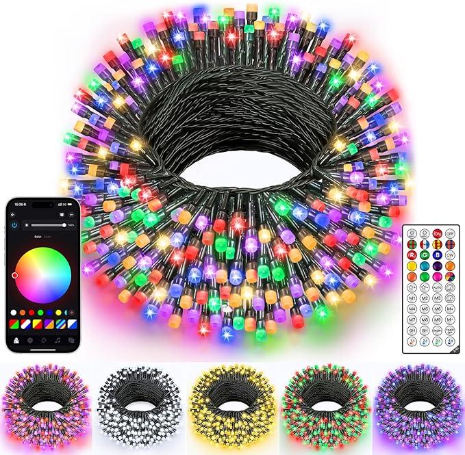 Ollny Smart Christmas Lights, 131FT 400 LED APP Control RGB Color Changing Christmas Tree Lights with Remote, Programmable DIY Musical Waterproof Decor Light with Timer for House Indoor Outdoor House