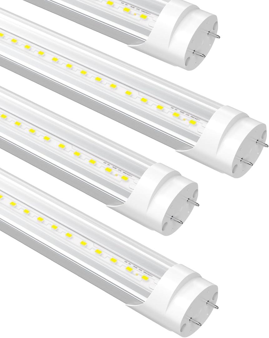 Fluorescent Light Bulbs Replacement 4FT, T8 LED Bulbs 4 Foot Type A+B, 24W (65W Equivalent) 3200LM, 6000K Daylight White, 48 Inch Tube, F32T8 or F40T12 LED Replacement, Non-Dimmable, 4-Pack