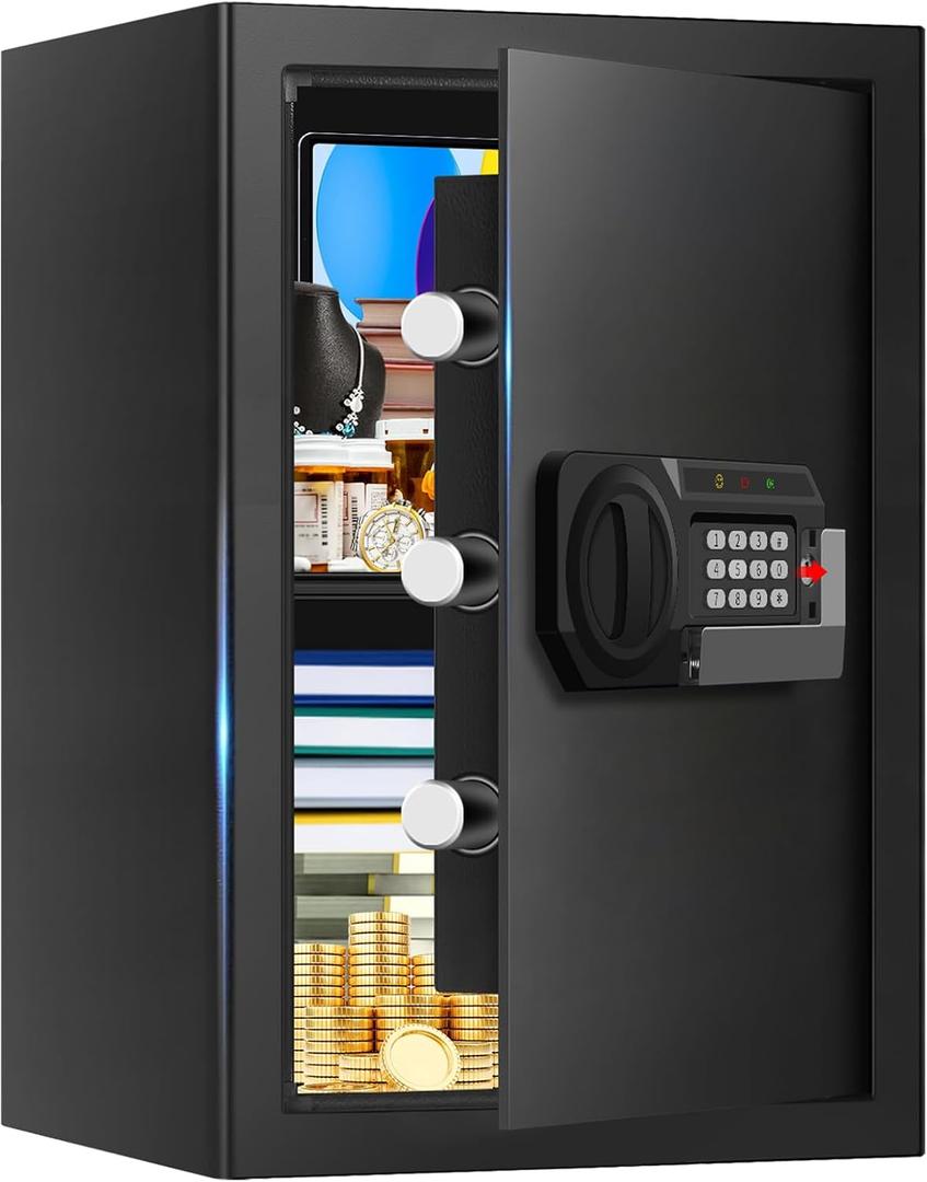 3.3 Cuft Large Home Safes Water and Fireproof, Anti-theft Floor Safe for Home Use with Programmable Keypad, Alarm System and Spare Keys, Digital Home Safes for Documents, Medicine