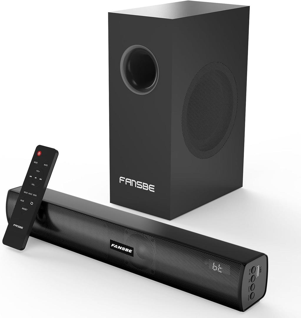 Home Theater Sound Bar Subwoofer, Sound Bar Bluetooth Surround Speakers, TV Speakers Sound Bars Bluetooth Hdmi(ARC) Optical Coaxial AUX USB 2.1ch Home Audio Sound System TV PC Wall MountS, Black