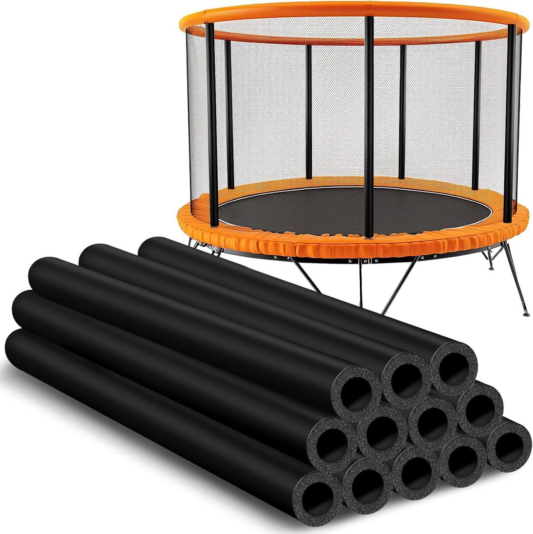 12Pcs Trampoline Pole Covers, 1.1 inch Diameter Rubber Trampoline Pole Sleeves Replacement, 35.4'' Length Black Waterproof Materials Protective Tube for Outdoor Accessories