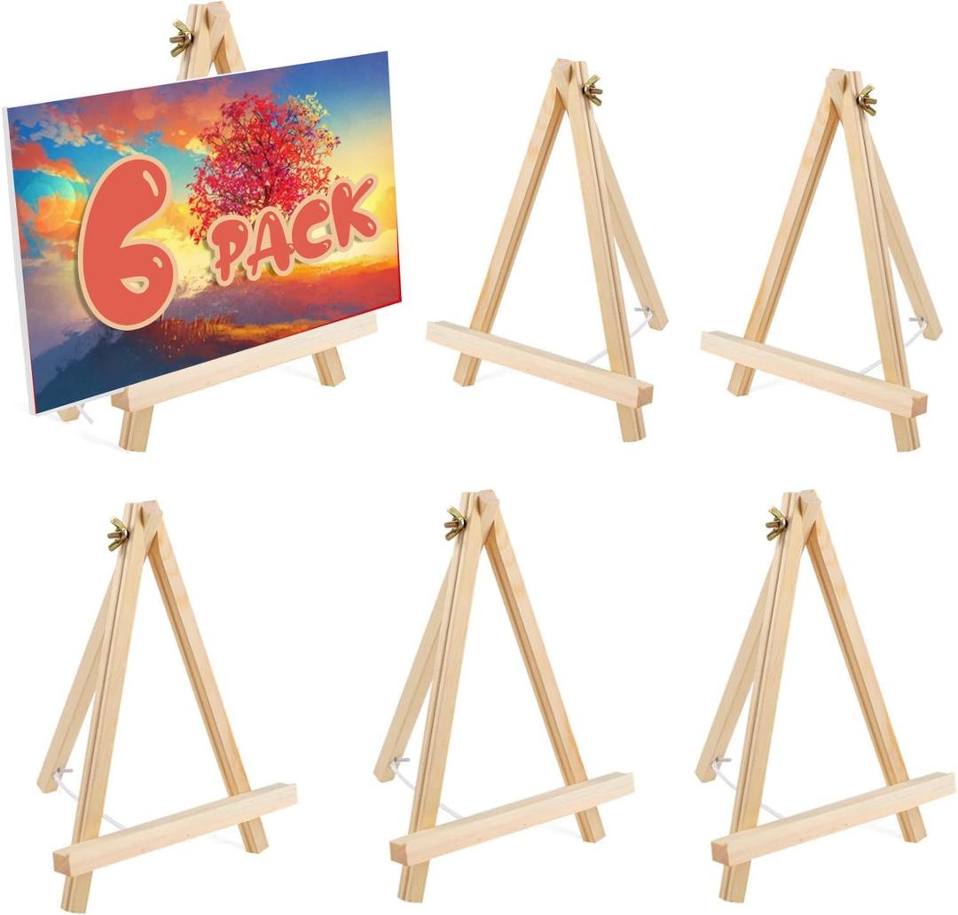 6 Pack 9 Inch Wood Easels, Easel Stand for Painting Canvases, Tripod, Kids Student Tabletop Easels for Painting, Art Craft Painting Easel Stand for Artist Adults Students