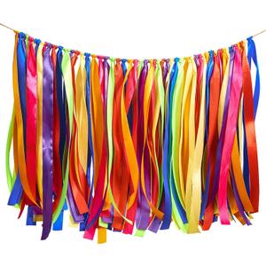 WANDIC Ribbon Tassel Garland, Colorful Fabric Decorative Ribbon Banner Handmade Ribbon Hanging Decoration Backdrop for Weddings, Birthday, Anniversary, Graduation Party Photography Prop