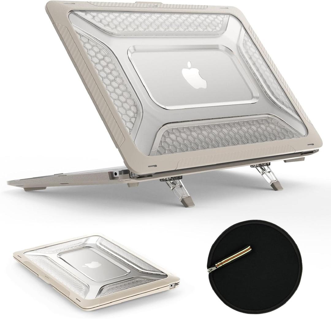 SEYMAC stock Case for MacBook Air 15 inch, Shock-Absorbing Protection with Folding Stand &Mouse Pad Case for MacBook Air 15 inch, Beige
