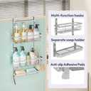 SWTYMIKI Over The Door Shower Caddy - 3 Tier Rustproof Hanging Shower Organizer with Adjustable Shelves, 28 Hooks & Soap Holder, Hanging Shower Rack Storage for Bathroom Accessories, Silver