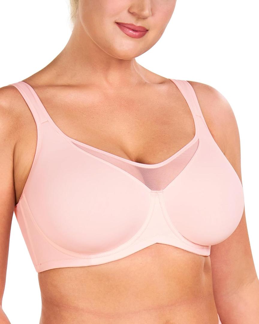 HSIA Minimizer Bras for Women Plus Size, Full Coverage Coolcomfort T Shirt Unlined Bra with Underwire for Heavy Breast (Pink)