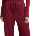 2 Piece Lounge Sets for Women Fall Outfits Long Sleeve Wide Leg Tracksuits Womens Two Pcs Casual Matching Loungewear Set (Large, Wine Red)
