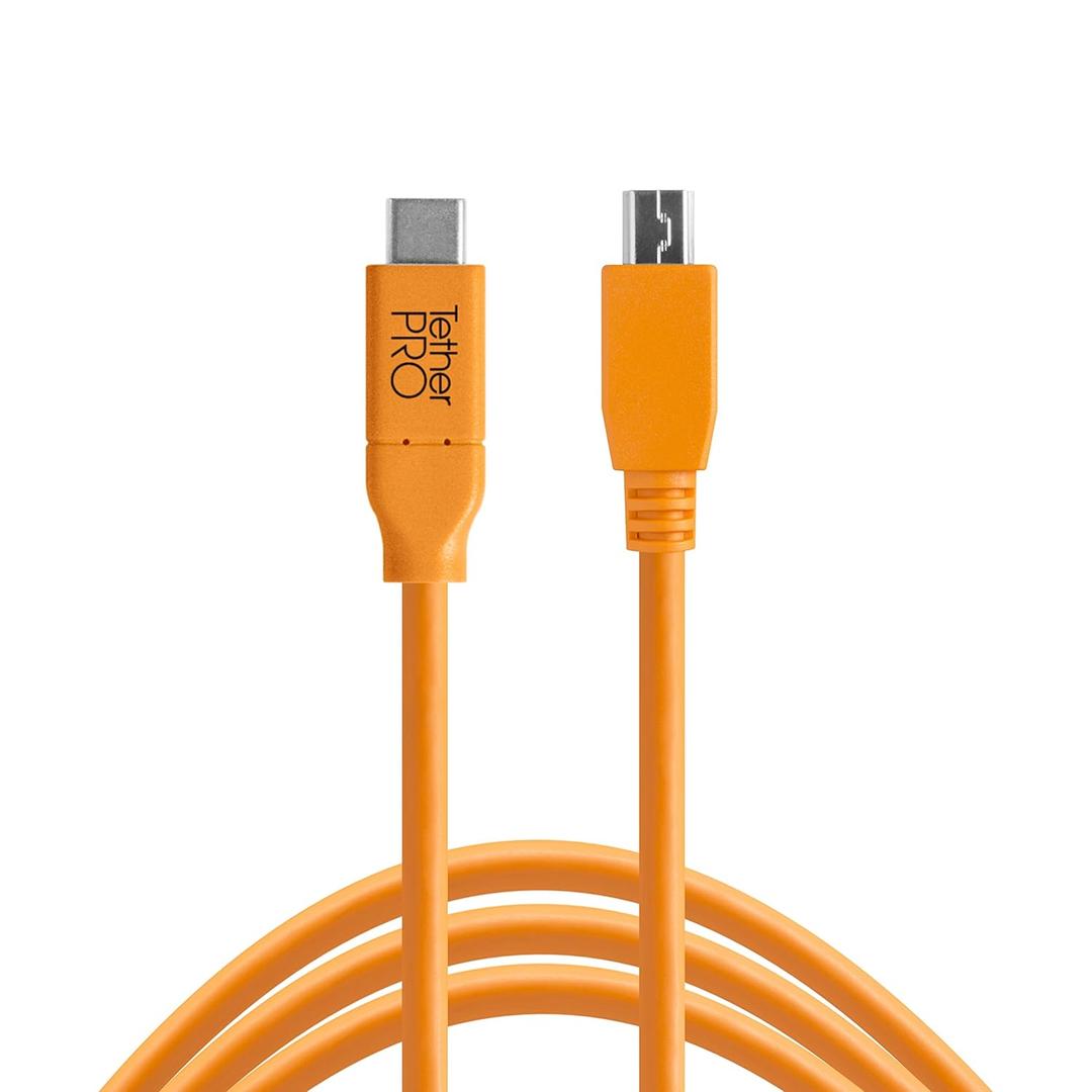TetherPro USB-C to 2.0 Mini-B 5-Pin, 5Gbps Gen 1, 15' (4.6m), High-Visibility Orange