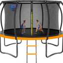 Trampoline 8FT 10FT 12FT 14FT 16FT, Outdoor Trampolines for Kids and Adults, Recreational Trampoline with Enclosure Net & Ladder, Round Trampolines ASTM Approved (Orange + Basketball Hoop)