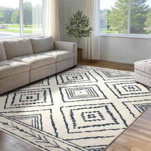 Area Rug 6x9 Rug Machine Washable Non-Slip Low Pile Print Pattern Western Rug for Living Room Bedroom Entryway Tribal Series -Navywhite/Black