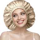YFONG 100% Silk Bonnet for Sleeping Women, 22 Momme Pure Mulberry Silk Sleep Cap with Adjustable Elastic Band Stay On Head，Reduce Frizz, Keep Hairstyle, Soft & Breathable, Champagne