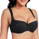 DotVol Women's Plus Size Wide Straps Lace Demi Underwire Lightly Padded Balconette Bra (36DD, Black)