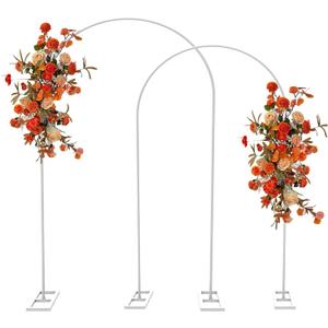 Queension Arch Backdrop Stand Set of 7.2FT & 6.6FT, Metal Wedding Arch Stand with Base for Ceremony, Balloon Arched Backdrop Frame for Birthday Party Baby Shower Celebration Decorations, White