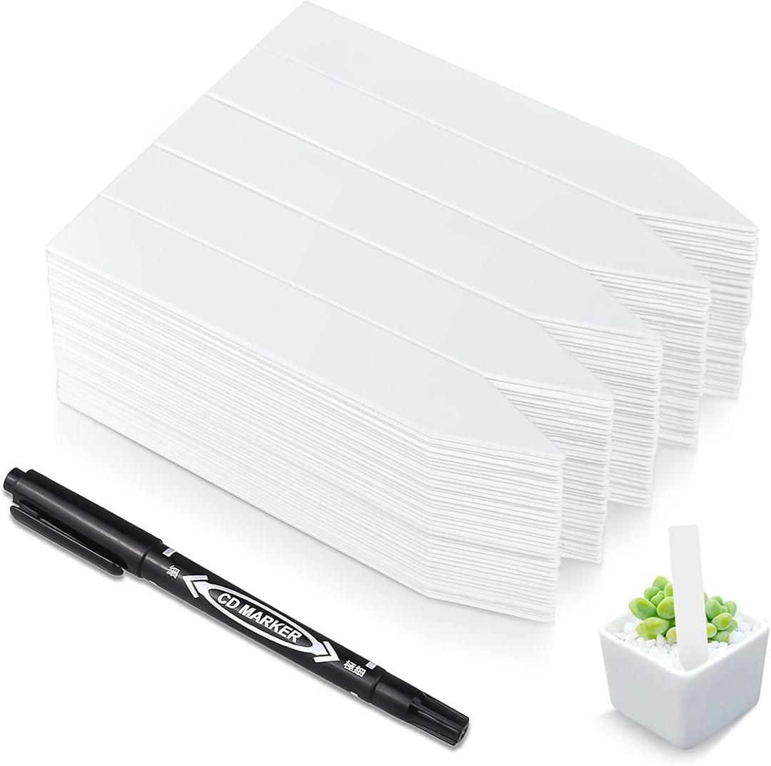 Homenote 200 Pcs 4 Inch Plastic Plant Labels Waterproof Plant Tags for Seedling,Vegetable Gardening Tags,Garden Markers Outdoor for Plants Name Sign with Permanet Marking Pen,White