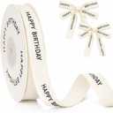 GCQQ Happy Birthday Cotton Ribbon - 5/8 Inch x 10 Yards Natural Twill Tape Herringbone Birthday Ribbons for Gift Cake Boxes Wrapping Baking Crafts Home Bouquet Decor