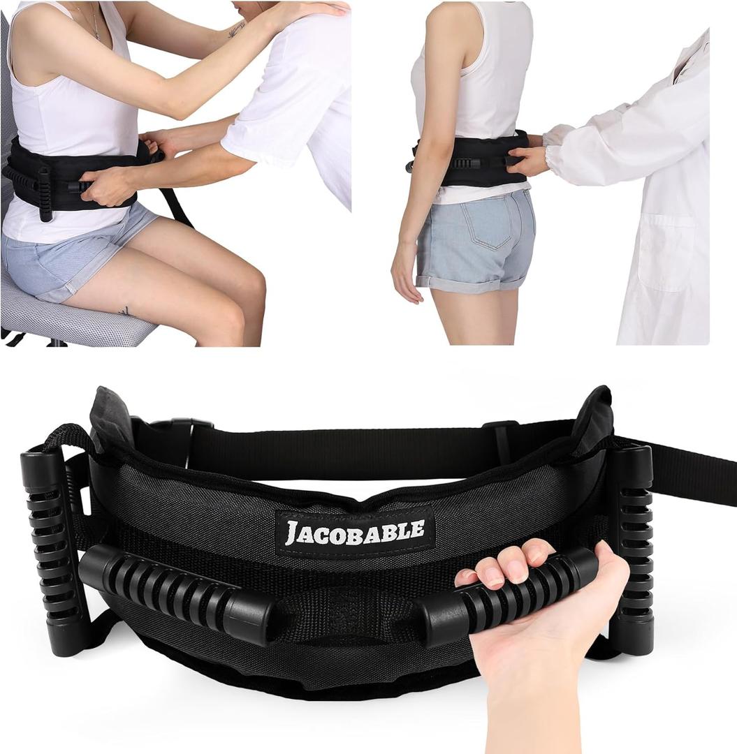 Gait Belt for Seniors, Transfer Belt with 6 Nylon Padded Handles, Medical Belt for Lifting Patients, Safety Gait Belt for Elderly Easy to Use Quick Release Buckle (Black, Short)