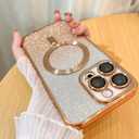 Phone Case Designed for 14 Pro Max Glitter Bling Plating Phone Cover Shockproof Protection Anti-Scratch Case for Women - Gold