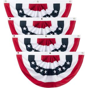 4PCS Set 3 x 6 Feet American Pleated Fan Flag, Indoor Outdoor Patriotic 250 Anniversary USA Decorations, Bunting Outdoor for Memorial Day and 4th of July, Patriotic Half Fan Bunting Flag for Outside