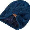 PAGE ONE Mens Winter Slouchy Beanie Warm Fleece Lined Skull Cap Baggy Cable Knit Hat (Blue)