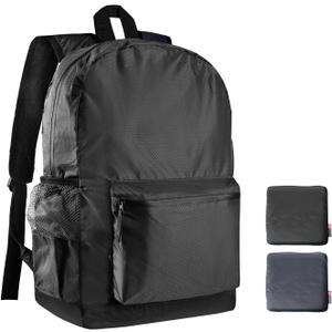 pack all 20L Lightweight Packable Backpack, Water Resistant Foldable Backpack, Travel Hiking Daypack with Waterproof Zippers (Black)