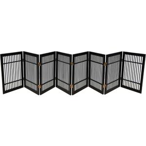 Urnporium Pet Dog Gate Freestanding, Strong Durable Folding Wooden Fence, Portable Acacia Hardwood Safety Barrier for Indoor & Outdoor Use (Black Pet Gate, 8 Panel 24" Tall)