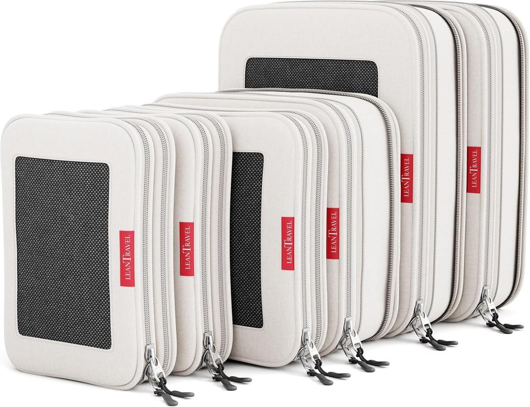 Compression Packing Cubes for Travel Organizers with Double Zipper, LeanTravel (Sand - 6 pack)