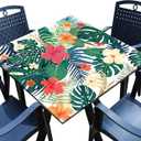 Square Fitted Tablecloth with Elastic Edge Tropical Palm Leaves Card Table Cover Outdoor Square Wipeable Card Table Tablecloth for Indoor Kitchen Decor