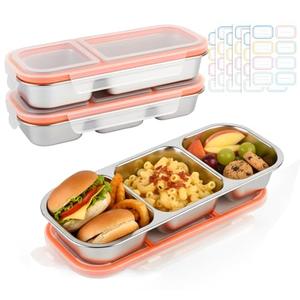 2 Pack Stainless Steel Snack Containers, 3+2 Compartment Snack Boxes, Reusable Snack Containers with Lids for Adults - Leakproof Divided Metal Food Storage Bento Lunch Box for Work, Office, Travel