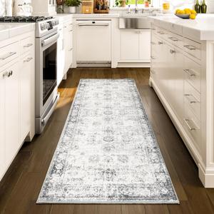 Istana Hallway Runner Rug 2x6 - White Cream/Grey Kitchen Rugs Non Slip Washable -Silk's Soft Touch Carpet Runner - Stylish Rug for Home Istana Hallway Runner Rug 2x6 - White Cream/Grey Kitchen Rugs Non Slip Washable -Silk's Soft Touch Carpet Runner - Stylish Rug for Home